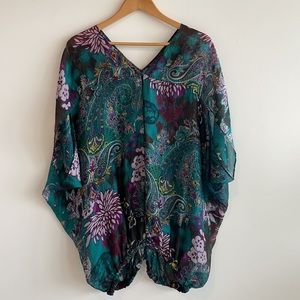 Etro Silk Paisley Floral Short Sleeve Blouse with VNeck Size Large